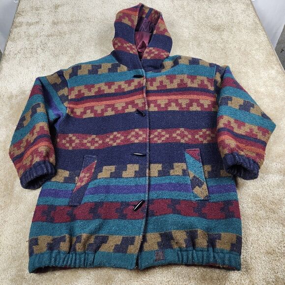 New York Girl Jackets & Blazers - Vintage New York Girl Womens Wool Blend Western Aztec Jacket Duffle Coat Size 12